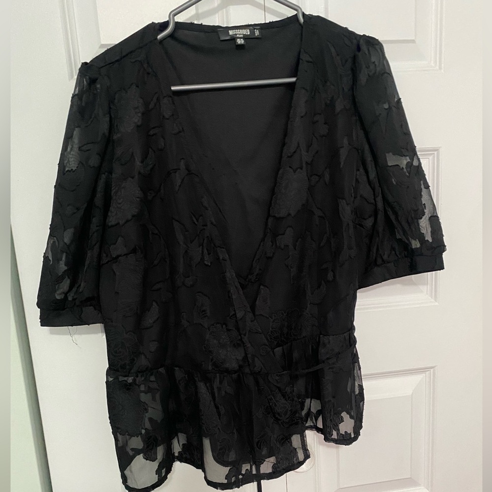 Missguided black wrap around lace top